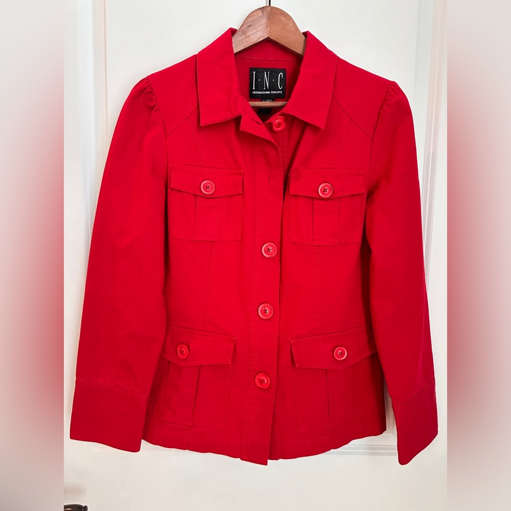 INC International Concepts Red Cargo Pocket Jacket